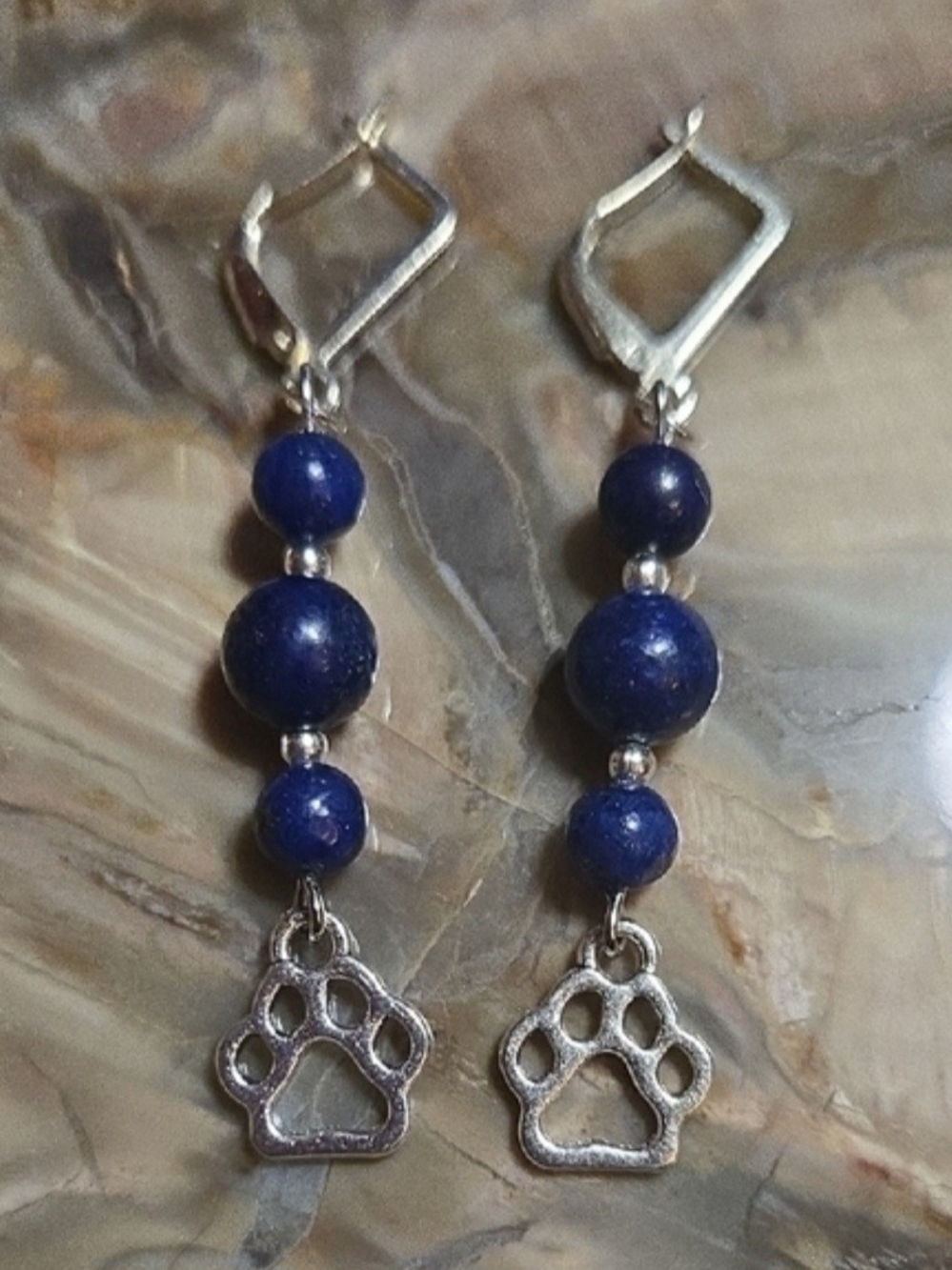 Lapis Lazuli Paw Print Dangle Earrings